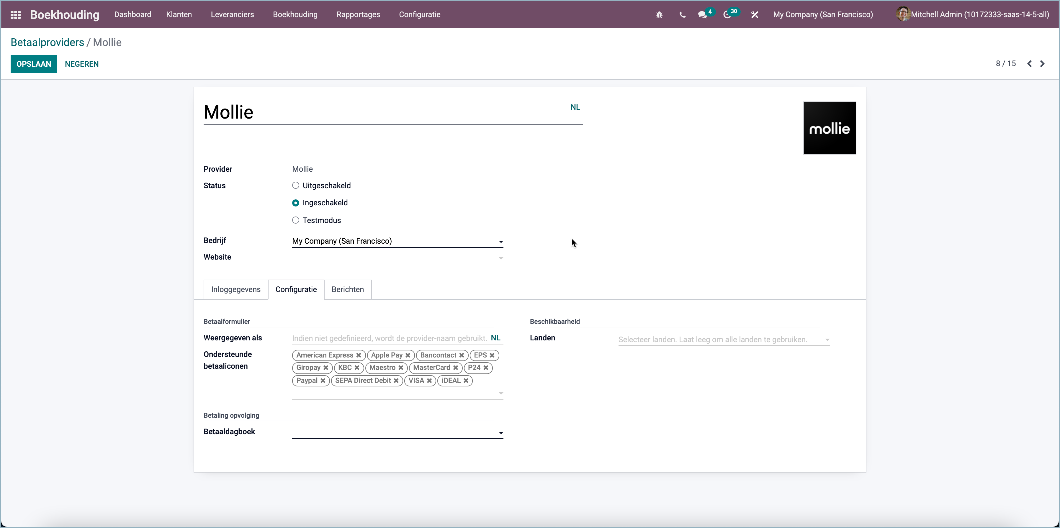 Support for the Mollie payment provider